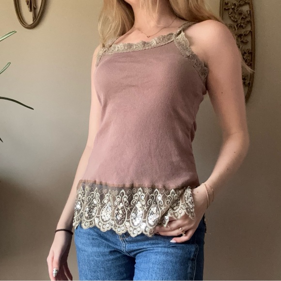 Y2K Licorice Cotton Lace Tank Top - Picture 6 of 8